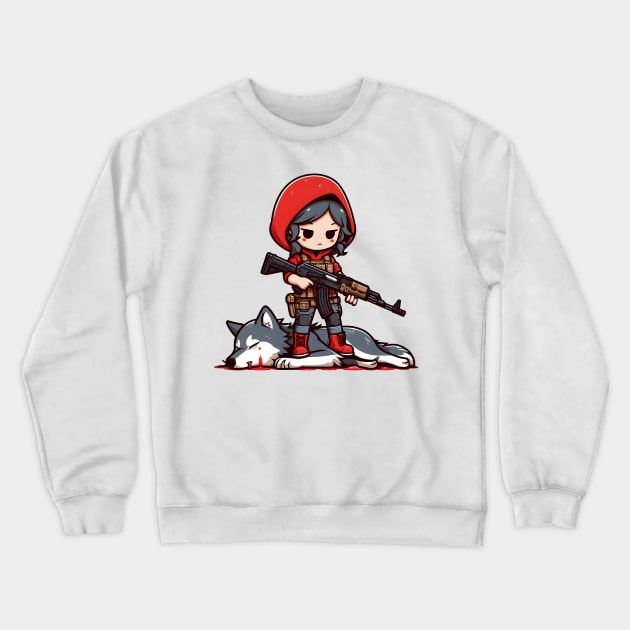 Tactical Little Red Riding Hood Adventure Tee: Where Fairytales Meet Bold Style Crewneck Sweatshirt by Rawlifegraphic